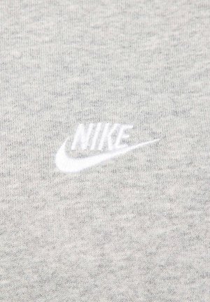 Gray cotton sweatshirt featuring a white embroidered Nike logo on the front. The fabric has a textured, knit appearance.