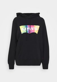 Felpa nera con un grafico colorato del logo Levi's sulla parte anteriore, caratterizzata da una tasca a marsupio e cappuccio con coulisse. Materiale in cotone morbido.