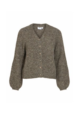 VILA, KNITTED CARDIGAN VIMARLEY V-NECK - Gilet - dark grey