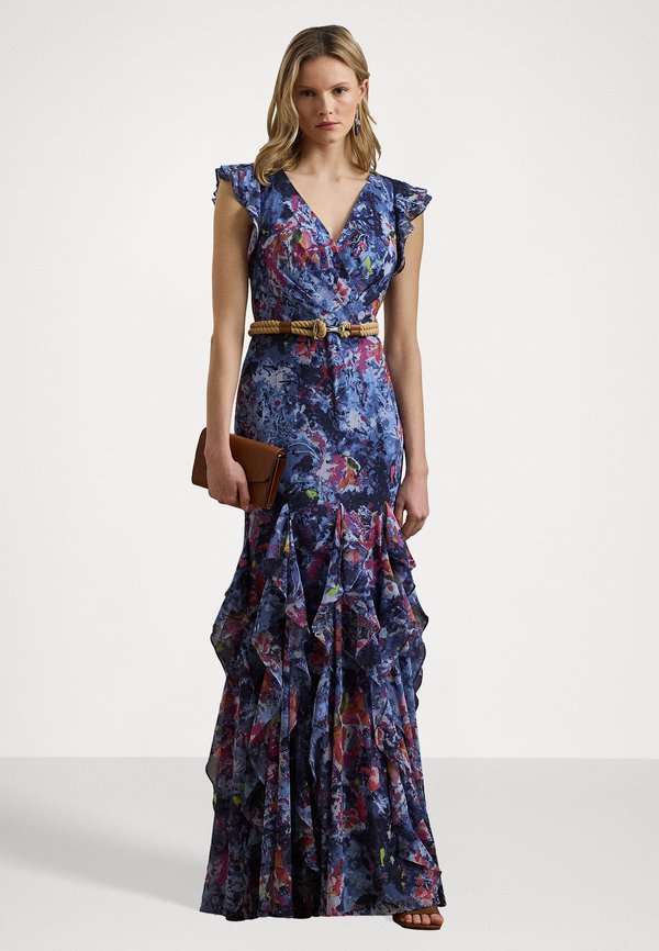 Print Ruffle Trim Crinkle Georgette Gown - Occasion wear3