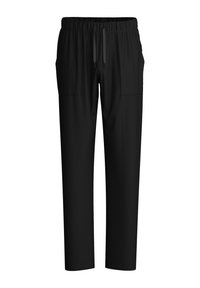 Zwarte joggingbroek van zacht materiaal, met een verstelbare tailleband, twee zijzakken en een taps toelopend model.