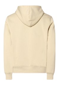 Felpa beige chiaro con cappuccio ampio, polsini e fondo a coste, e una texture del tessuto liscia. Progettata per un abbigliamento casual con una silhouette semplice.