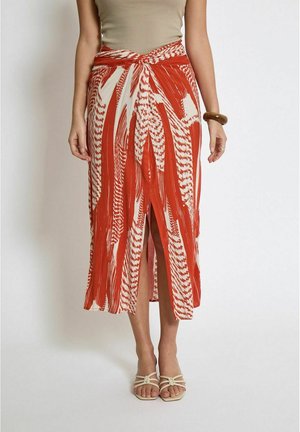 DSMELANIE HIGH WAISTED MIDI - Zavinovacia sukňa - red clay print
