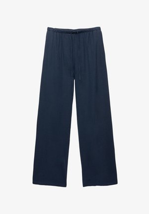 Pantaloni ampi blu navy realizzati in un tessuto morbido, con una cintura elastica e un cordoncino per una vestibilità regolabile.