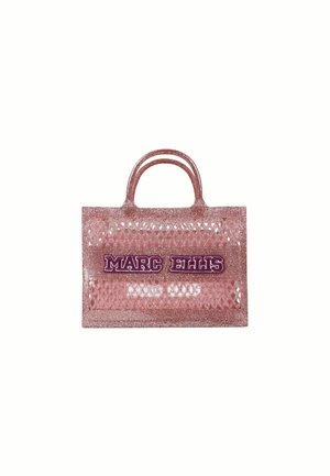 Borsa tote trasparente rosa glitterata con doppio manico e patch con logo "MARC ELLIS" sul davanti.