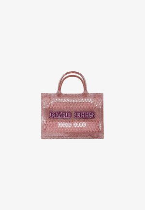 Borsa tote trasparente rosa glitterata con doppio manico e patch con logo "MARC ELLIS" sul davanti.