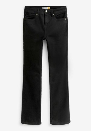 Melns džinsus ar bootcut dizainu, ar zelta kniedēm, piecām kabatām un gludu malām. Gluda tekstūra ar nelielu stiepšanos.