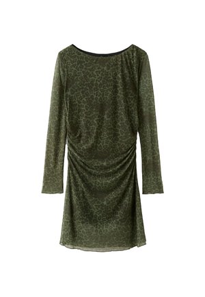 Stradivarius, PRINTED TULLE SHORT DRESS - Shift dress - khaki