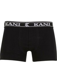 Fekete pamut boxeralsó, puha elasztikus derékpánttal, amelyen fehér "KANI" logó található. Klasszikus fazon és sima textúra.