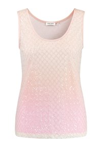 Top senza maniche rosa con design a gradiente, impreziosito da motivi a diamante in paillettes e una finitura morbida e testurizzata.