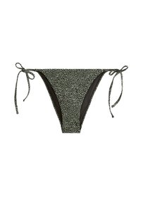 Bikini-Höschen mit Leopardenmuster und Bindebändern an beiden Seiten, mit einem dunkelgrünen und schwarzen Muster sowie einer glatten Textur.