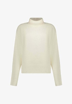 Maglione dolcevita color crema con spalle scese, polsini a coste e orlo a coste, realizzato in morbido materiale a maglia. Silhouette semplice e rilassata.