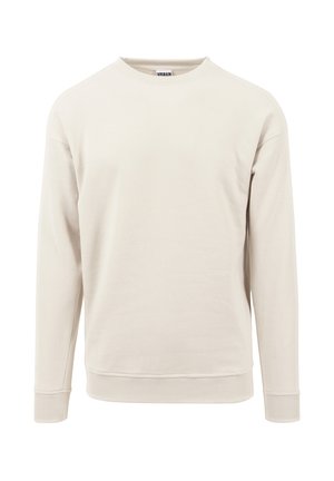 Ljusbeige sweatshirt i mjukt tyg, med rundhals, långa ärmar och ribbade muddarna vid ärmarna och nederkanten.