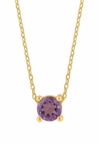 Guldhalskæde med en rund ametystædelsten sat i et fire-kløvet design, med en glat finish og forbundne led.