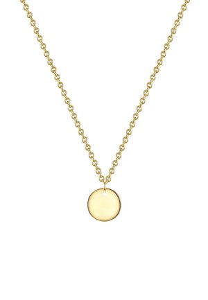 Goldene Halskette mit einer Kette und einem glatten, runden Anhänger. Der Anhänger hat eine polierte Oberfläche und eine kleine Schlaufe zur Befestigung.