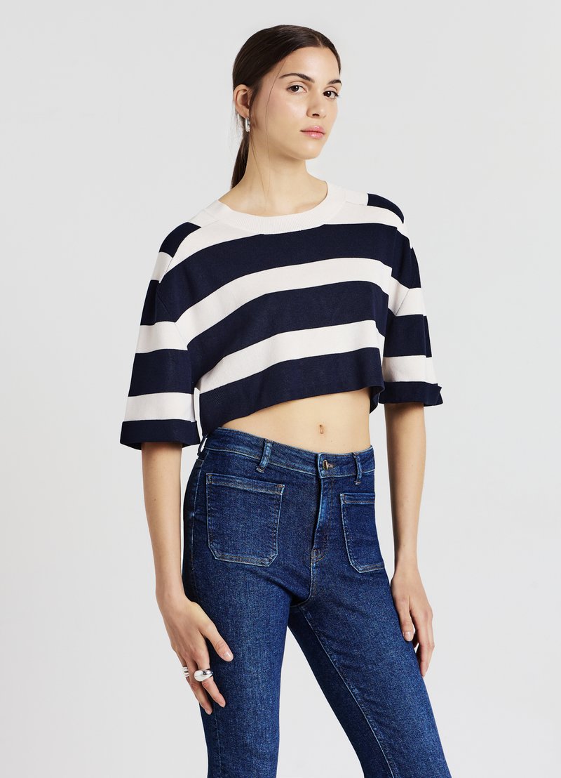 Calliope CROP A RIGHE - T-Shirt print - var blu notte