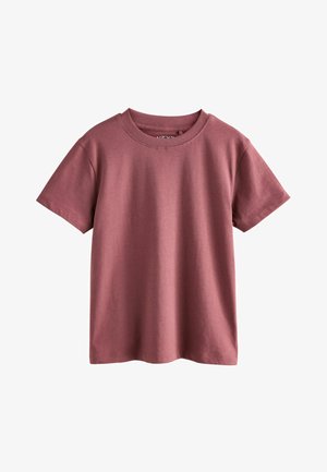 T-shirt a maniche corte con scollo rotondo color rosa polveroso, realizzata in morbido cotone con una texture liscia e una vestibilità regular. Senza motivi o dettagli visibili.