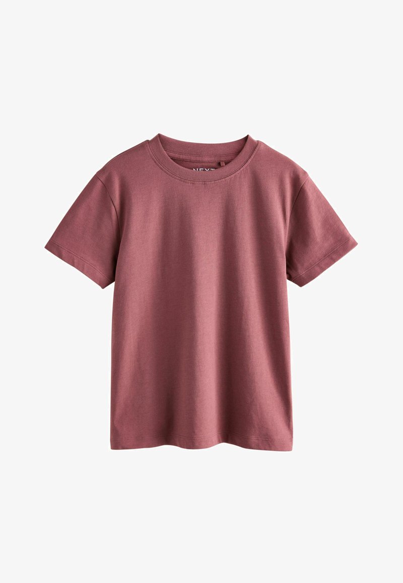 T-shirt a maniche corte con scollo rotondo color rosa polveroso, realizzata in morbido cotone con una texture liscia e una vestibilità regular. Senza motivi o dettagli visibili.