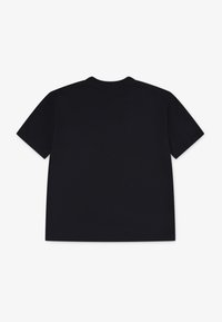 Schwarzes Baumwoll-T-Shirt mit klassischem Design, kurzen Ärmeln, Rundhalsausschnitt, glatter Textur und ohne sichtbare Muster oder Grafiken.