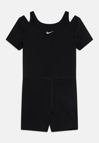 Must have lühikeste varrukatega must bodysuit, millel on õlavarre lõike disain, valmistatud venivast kangast ning millel on rindkeres väike valge Nike logo.