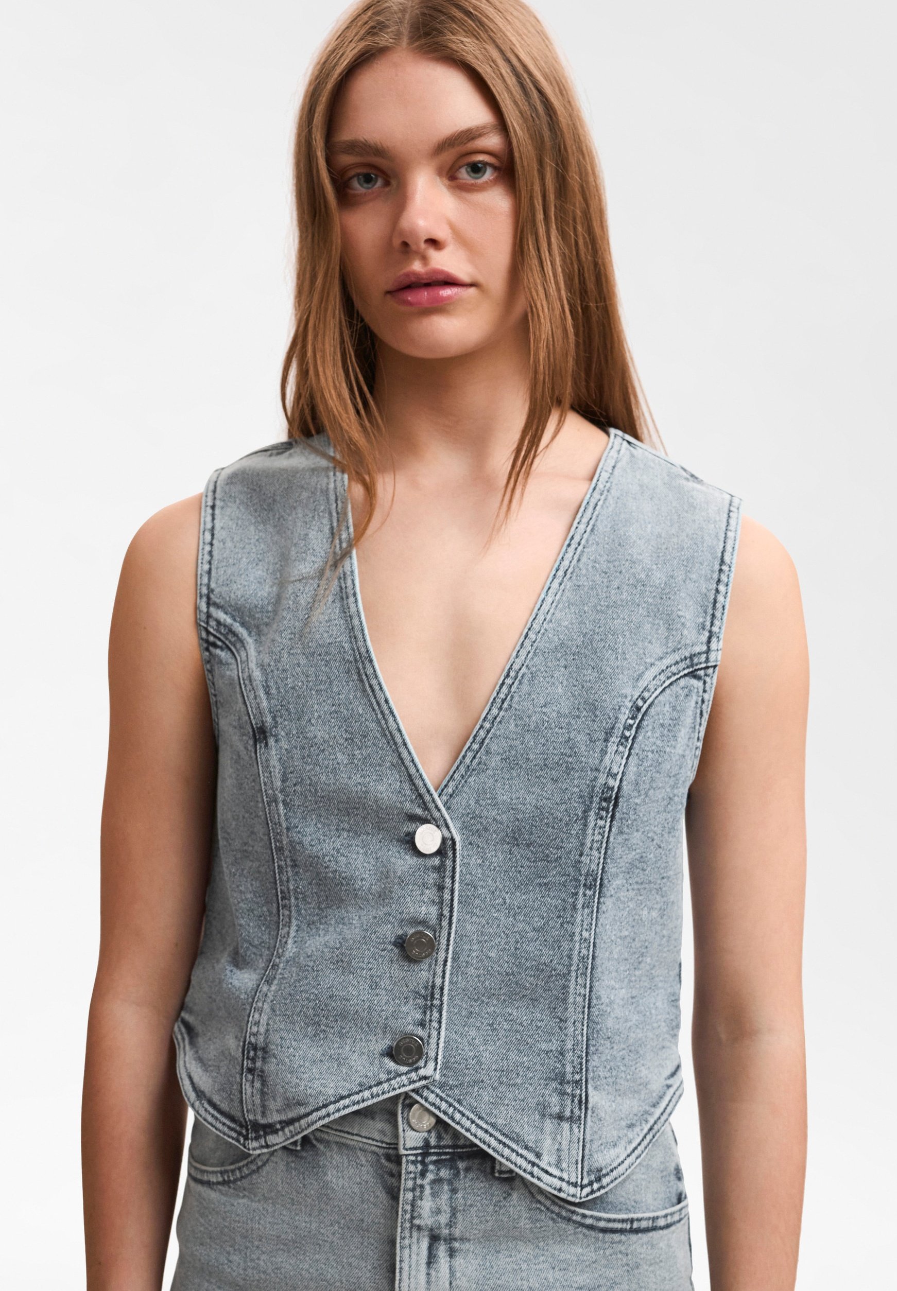 Chemise Denim Madewell Manches Volants Sans Col - Taille M, Neuve Avec étiquette, Style Décontracté
