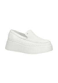 Weiße Slipper aus strukturiertem Leder mit einer dicken Plateausohle. Verfügt über minimale Nähte und ein dezentes Logo-Detail.