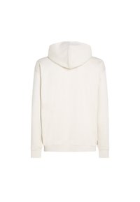 Felpa color crema con una texture morbida, dotata di tasca a marsupio, polsini e orlo a coste. Il retro presenta un design semplice e senza decorazioni.