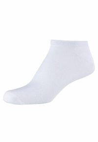 Calzini bianchi alla caviglia realizzati in misto cotone, caratterizzati da una texture liscia, punta rinforzata e un bordo a costine per una vestibilità sicura.