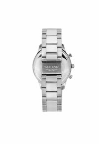 Orologio in acciaio inox silver con un design a bracciale a maglie, logo del settore ben visibile sulla chiusura e un quadrante tondo in stile cronografo.
