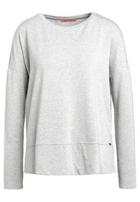 Lichtgrijze sweatshirt met lange mouwen en ronde hals, heeft een ontspannen pasvorm en subtiele stikselaccenten bij de zoom.