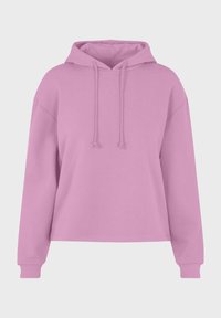 Felpa rosa con cappuccio, dal fit rilassato, con cappuccio regolabile e maniche lunghe; texture liscia e polsini a costine.