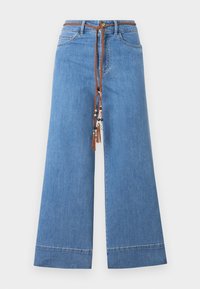 ONLMADISON BELT CROP - Wide leg - medium blue denim