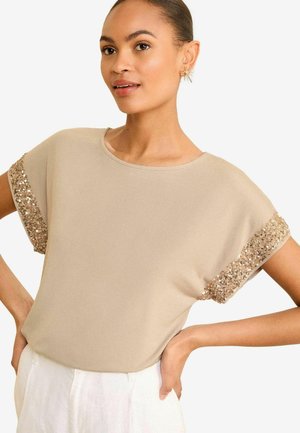 Love & Roses SEQUIN CUFF REGULAR FIT - Printtipaita - camel