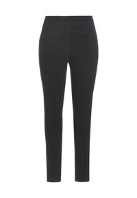 Schwarze Leggings mit einer taillierten Passform, elastischem Bund, glattem Stoff und zwei Rückennahtdetails für ein maßgeschneidertes Aussehen.