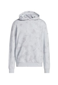 Svetlo šedý pulóver s kapucňou vyrobený z mäkkej tkaniny, s prednými vreckami, textúrovaným vzorom a kapucňou so šnúrkou. Diskrétny akcent loga.