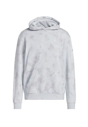 Felpa con cappuccio grigio chiaro realizzata in tessuto morbido, dotata di una tasca frontale, motivo testurizzato e cappuccio regolabile con stringhe. Dettaglio di logo discreto visibile.