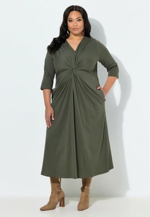 MAXI, DRAPIERT, A-LINIE, V-AUSSCHNITT, 3/4-ARM - Vestito di maglina - olive grey