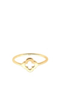 Guldring med et udskåret blomstermotiv, glat overflade, tynd ring og subtil struktur. Stemplet "925" for sølvindhold.