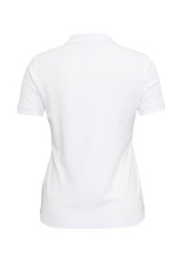 Bijela polo majica s kratkim rukavima, izrađena od pamuka, s klasičnim ovratnikom i ravnim donjim rubom. Bez vidljivih uzoraka ili detalja.