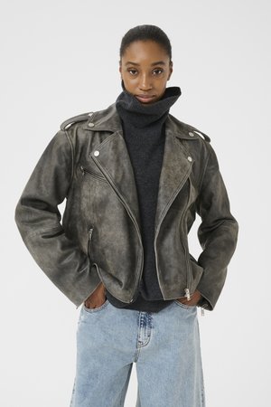 Gestuz VINTAGE JACKET - Lederjacke - cold vintage grey