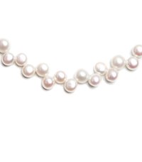 Pearl necklace featuring a series of white, round pearls of varying sizes with a smooth, lustrous surface and subtle iridescence.