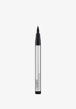 Zwarte vloeibare eyeliner pen met een zilverkleurig omhulsel en een puntige borstelpunt, met het label "By Terry Ligne Blackstar."