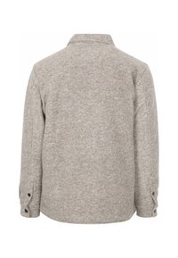 Grijs herringbone patroon shirtjasje met een kraag, knoopmanchetten en een ontspannen pasvorm. Geweven stof en een eenduidig design.