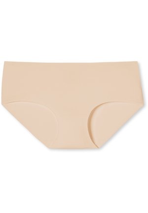Bragas de algodón beige con un diseño liso y sin costuras, sin costuras visibles. Presentan laterales cortos y un ajuste cómodo.