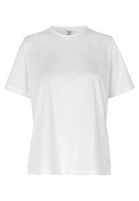 T-shirt bianco in cotone con scollo rotondo e maniche corte. Presenta una vestibilità comoda e senza loghi o motivi visibili. Tessuto morbido.