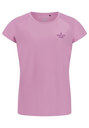 Lichtpaarse dames T-shirt met korte mouwen, ronde halslijn en een klein "Protest" logo op de linkerborst.
