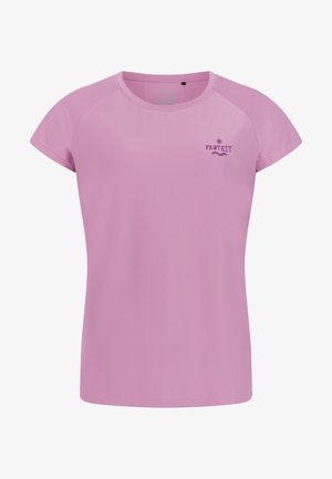 Lichtpaarse dames T-shirt met korte mouwen, ronde halslijn en een klein "Protest" logo op de linkerborst.