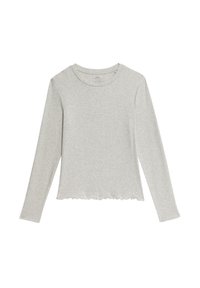 Grijze, lange mouwen shirt van zachte katoen met een ronde halslijn en een golvende zoom. Lichtgewicht stof en eenvoudig ontwerp.
