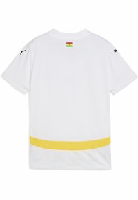 Balta sporta krekls ar dzeltenu apakšējo joslu, īsām piedurknēm un Ganas karoga emblēmu uz muguras; uz abām piedurknēm ir Puma logo.