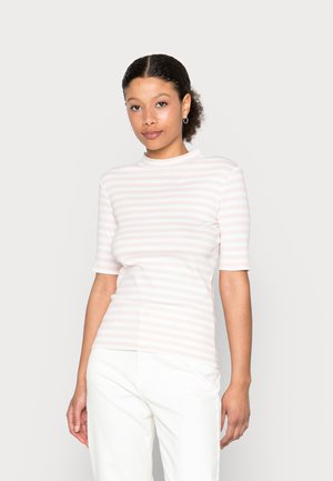 FULL NEEDLE MOCK NECK SHORT SLEEVE STRIPED - T-shirt print - dusty nude